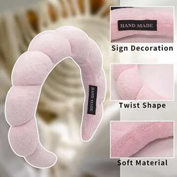 Spa Headband Women, Makeup Hair Band for Washing Face, Sponge Spa Headband Makeup Removal, Shower, Facial Mask, Thick Skincare Hair Accessory (Pink)