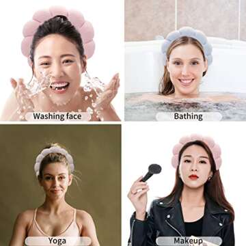 Spa Headband Women, Makeup Hair Band for Washing Face, Sponge Spa Headband Makeup Removal, Shower, Facial Mask, Thick Skincare Hair Accessory (Pink)