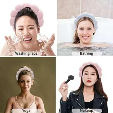 Spa Headband Women, Makeup Hair Band for Washing Face, Sponge Spa Headband Makeup Removal, Shower, Facial Mask, Thick Skincare Hair Accessory (Pink)