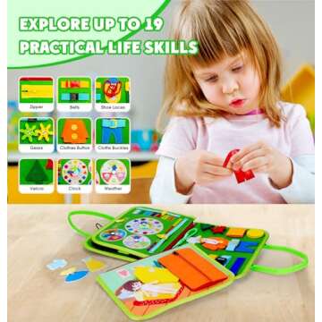 Guolely Busy Board - Montessori Toys for 1 2 3 4 Year Old with Life Skill, Role-Play,Alphabet, Numbe...