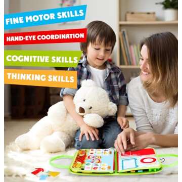 Guolely Busy Board - Montessori Toys for 1 2 3 4 Year Old with Life Skill, Role-Play,Alphabet, Number, Shape, Animal, Weather, Toddlers Travel Toy Gift Ideal for Boy Girl-Green