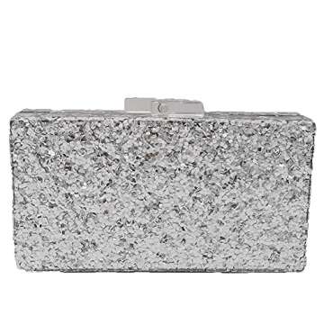 Evil Eye Clutch for Women Stylish Acrylic Box Evening Bag Glitter Party Banquet Purse Handbag (Silver)