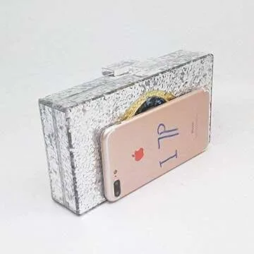 Evil Eye Clutch for Women Stylish Acrylic Box Evening Bag Glitter Party Banquet Purse Handbag (Silver)