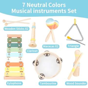 ZJEFUNS Baby Musical Instruments Set Wooden Montessori Toys for Toddlers 1-3 Percussion Instruments ...