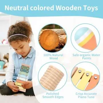 ZJEFUNS Baby Musical Instruments Set Wooden Montessori Toys for Toddlers 1-3 Percussion Instruments Set Modern Boho Music Toys for Kids Preschool Educational.