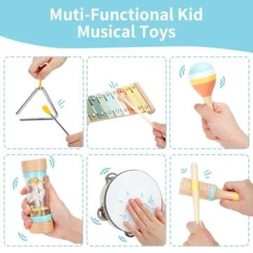 ZJEFUNS Baby Musical Instruments Set Wooden Montessori Toys for Toddlers 1-3 Percussion Instruments Set Modern Boho Music Toys for Kids Preschool Educational.