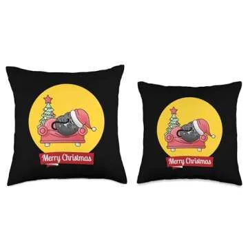 The Cozy Mystery Company Merry Christmas Cute Santa Cat Throw Pillow, 18x18, Multicolor