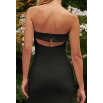 MEROKEETY Women's Ribbed Strapless Backless Maxi Dress Bodycon Wedding Guest Cocktail Tube Long Dresses,Black,S