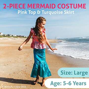 Butterfly Craze Little Girl's Mermaid Costume, Top/Dress with Skirt - Perfect for Birthday Parties, ...