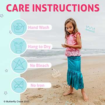 Butterfly Craze Little Girl's Mermaid Costume, Top/Dress with Skirt - Perfect for Birthday Parties, Halloween, School Fairs or Pretend-Play or Dress-Up, Pink Top, Turquoise Skirt, Large (5-6yrs)