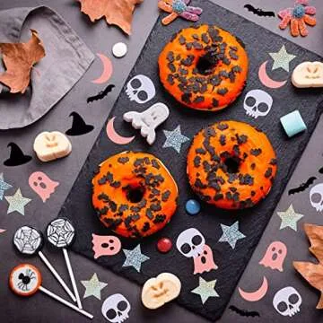 600 Pieces Black and Pink Party Decorations Halloween Bat Ghost Confetti Glitter Halloween Confetti Star Moon Skull Witches Hat Paper Confetti for Halloween Party Table Decorations, 6 Designs