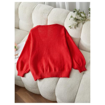 MakeMeChic Women's Plus Size Red Cardigan Sweater