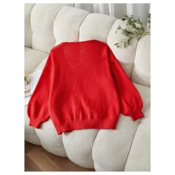 MakeMeChic Women's Plus Size Red Cardigan Sweater