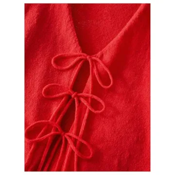 MakeMeChic Women's Plus Size Red Cardigan Sweater