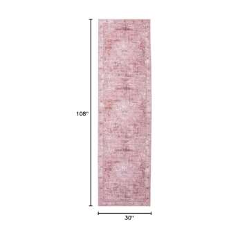 DECOMALL Runner Rug for Hallway Kitchen, Washable Long Rugs Pink, Bohemian Vintage Foldable Carpet f...