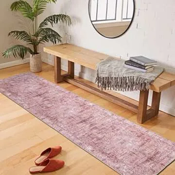 DECOMALL Runner Rug for Hallway Kitchen, Washable Long Rugs Pink, Bohemian Vintage Foldable Carpet for Entryway Entrance, 2'6"x9'
