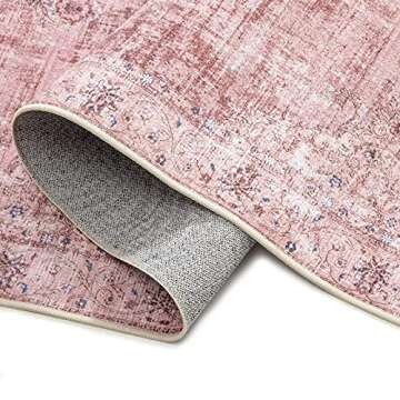 DECOMALL Runner Rug for Hallway Kitchen, Washable Long Rugs Pink, Bohemian Vintage Foldable Carpet for Entryway Entrance, 2'6"x9'