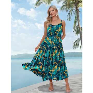 YESNO Summer Bohemian Floral Dresses for Women Spaghetti Straps Maxi Dress Casual Flowy Dresses with...