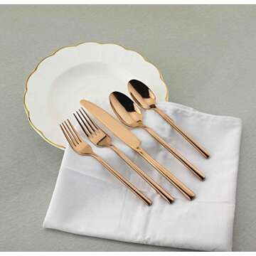 Copper Flatware Set 20-Piece Service for 4, Titanium Silverware Set Cutlery, Stainless Steel