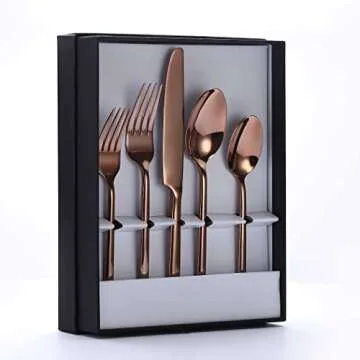Copper Flatware Set 20-Piece Service for 4, Titanium Silverware Set Cutlery, Stainless Steel