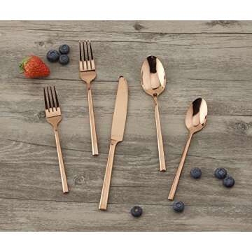 Copper Flatware Set 20-Piece Service for 4, Titanium Silverware Set Cutlery, Stainless Steel