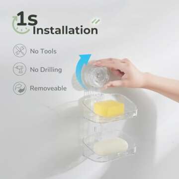 DEEIF Soap Dish for Shower, Suction Cup Bathroom Soap Dish Holder for Shower Wall, Self Draining Sho...