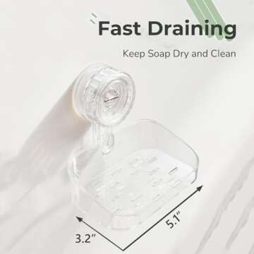 DEEIF Soap Dish for Shower, Suction Cup Bathroom Soap Dish Holder for Shower Wall, Self Draining Shower Bar Soap Holder (Clear- 1 Tier)
