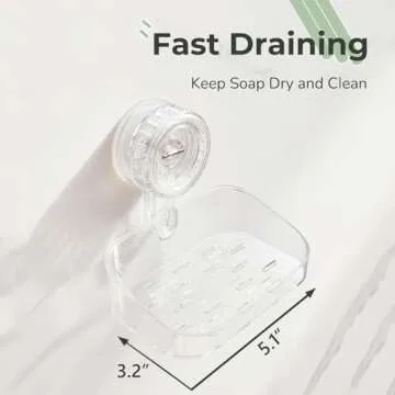 DEEIF Soap Dish for Shower, Suction Cup Bathroom Soap Dish Holder for Shower Wall, Self Draining Shower Bar Soap Holder (Clear- 1 Tier)