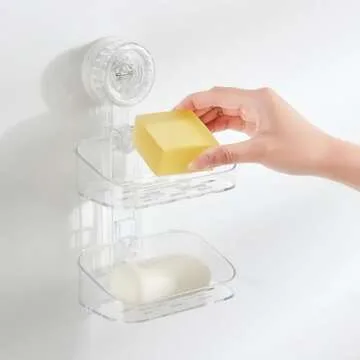 DEEIF Soap Dish for Shower, Suction Cup Bathroom Soap Dish Holder for Shower Wall, Self Draining Shower Bar Soap Holder (Clear- 1 Tier)