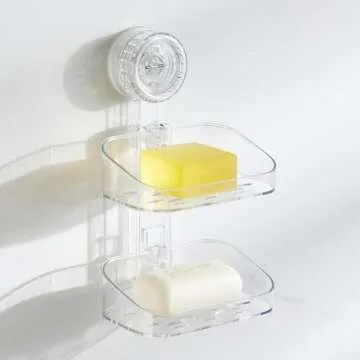 DEEIF Soap Dish for Shower, Suction Cup Bathroom Soap Dish Holder for Shower Wall, Self Draining Shower Bar Soap Holder (Clear- 1 Tier)