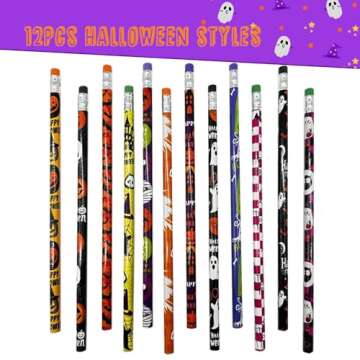 BAISDY 60Pcs Halloween Pencil Bulk Assorted Colorful Halloween Themed Ghost Pumpkin Skeleton Bat Spider Wooden Pencils for Halloween Party Favor Supplies