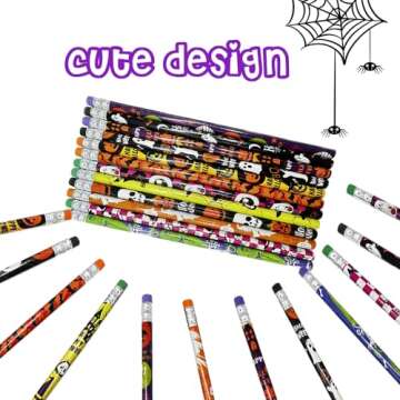 BAISDY 60Pcs Halloween Pencil Bulk Assorted Colorful Halloween Themed Ghost Pumpkin Skeleton Bat Spider Wooden Pencils for Halloween Party Favor Supplies