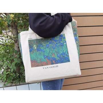 BROADREAM Canvas Tote Bag Aesthetic - Zippered Book Tote Bag with Interior Pocket by Cute Shoulder T...