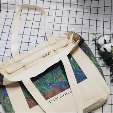 BROADREAM Canvas Tote Bag Aesthetic - Zippered Book Tote Bag with Interior Pocket by Cute Shoulder Tote Bags for Women Shopping & Travel - Best Gift for Teacher Mom Friendship Wife Classmate Birthday