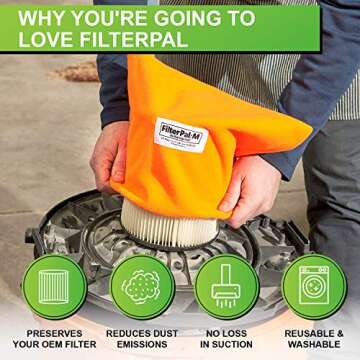FilterPal Reusable Pre Filter Bag For Shop Vacuums - Wet Dry Vac Dust Collector Bags For VF 4000, VF 5000, DXVC6912, 917816 OEM Filters - Assembled In USA, Medium, Orange - 11.5" Tall, 7.5" Diameter