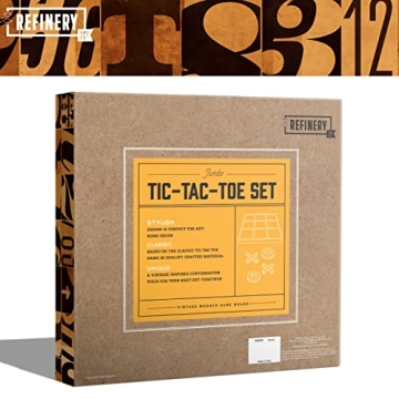 Refinery Premium Solid Wood Tic-Tac-Toe Board Game, Giant Gold 14” Coffee Table Home Decor, Classic Indoor/Outdoor Party Game for Children & Adults