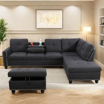 ChicFurnit L Shaped Sectional Couches, Modular Sectional Sofa with Ottoman Storage, Nail-Head Design...