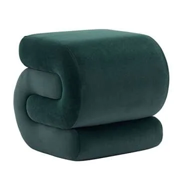 KIVENJAJA Velvet Vanity Stool, Modern S-Shaped Pouf Ottoman Footrest Makeup Chair Foot Stool Under Desk, Decorative Floor Seat for Makeup Room, Bedroom, Living Room (Velvet, Dark Green)