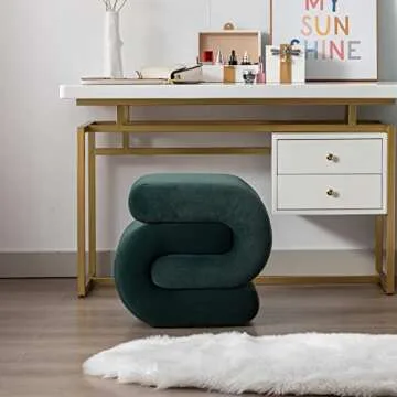 KIVENJAJA Velvet Vanity Stool, Modern S-Shaped Pouf Ottoman Footrest Makeup Chair Foot Stool Under Desk, Decorative Floor Seat for Makeup Room, Bedroom, Living Room (Velvet, Dark Green)