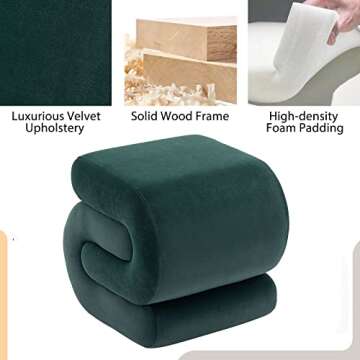 KIVENJAJA Velvet Vanity Stool, Modern S-Shaped Pouf Ottoman Footrest Makeup Chair Foot Stool Under Desk, Decorative Floor Seat for Makeup Room, Bedroom, Living Room (Velvet, Dark Green)