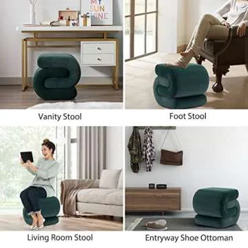 KIVENJAJA Velvet Vanity Stool, Modern S-Shaped Pouf Ottoman Footrest Makeup Chair Foot Stool Under Desk, Decorative Floor Seat for Makeup Room, Bedroom, Living Room (Velvet, Dark Green)