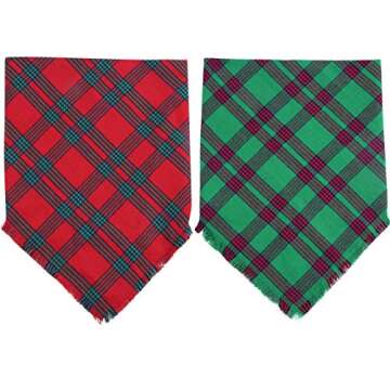 2 Pack Dog Bandana Christmas Plaid Reversible Triangle Bibs Scarf Accessories for Dogs Cats Pets Ani...