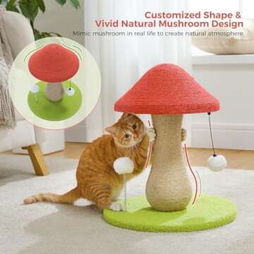 PETEPELA Mushroom Cat Scratching Post, Cat Scratcher Cute with 100% Sisal Covered Scratching Post & ...