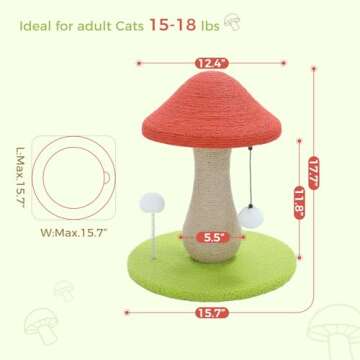 PETEPELA Mushroom Cat Scratching Post, Cat Scratcher Cute with 100% Sisal Covered Scratching Post & Pompoms Cat Toy, Mushroom Cat Post for Indoor Cats