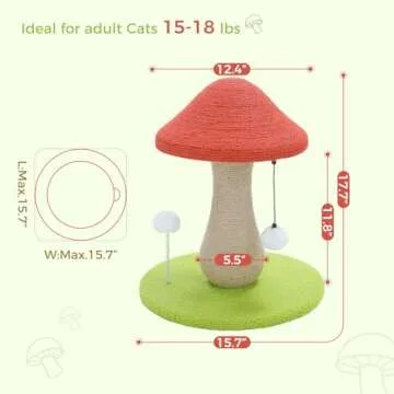 PETEPELA Mushroom Cat Scratching Post, Cat Scratcher Cute with 100% Sisal Covered Scratching Post & Pompoms Cat Toy, Mushroom Cat Post for Indoor Cats