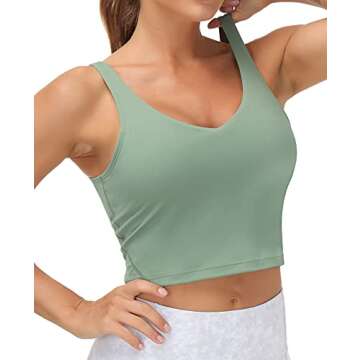 Women’s Longline Sports Bra Wirefree Padded Medium Support Yoga Bras Gym Running Workout Tank Tops (Jasmine Green, Medium, m)