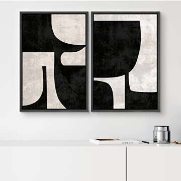 SIGNWIN Framed Canvas Print Wall Art Set Mid-Century Black Polygon Variety Abstract Shapes Illustrat...