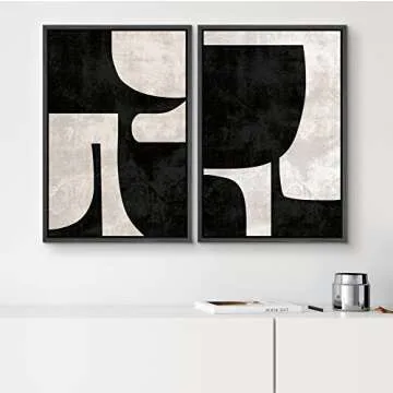 SIGNWIN Framed Canvas Print Wall Art Set Mid-Century Black Polygon Variety Abstract Shapes Illustrat...