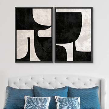 SIGNWIN Framed Canvas Print Wall Art Set Mid-Century Black Polygon Variety Abstract Shapes Illustrations Modern Art Decorative Contemporary for Living Room, Bedroom, Office - 24"x36"x2 Black