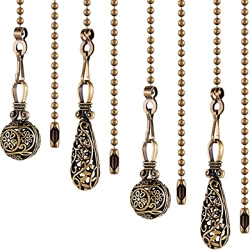 4-Piece Vintage Ceiling Fan Pull Chain Set with Ball and Water Drop Design for Elegant Home Decor